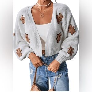 White Teddy Bear Pattern Sweater